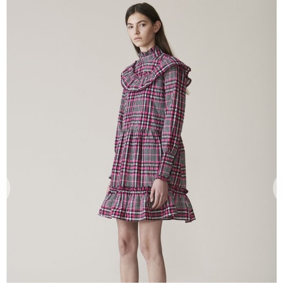 Ganni pink black and white Charron dress - Picture 2 of 8